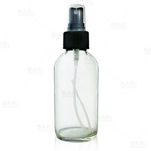 Boston Round Craft Bartending Bottle w/ Black Atomizer - Clear 4oz