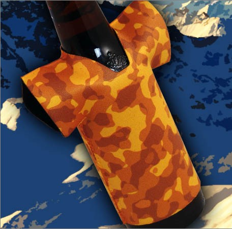 T-Shirt Style Bottle Coozie - Camo Blaze