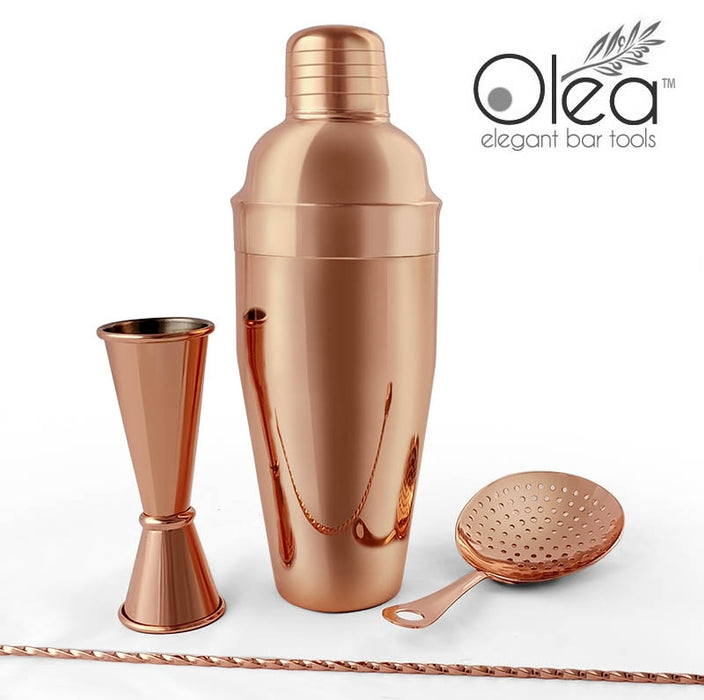 Olea™ Bar Set - Copper Plated - 4 Piece (Bar Spoon Tip Option)