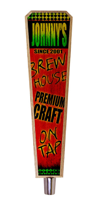 Oak Wood Beer Tap Handles - Flared Shape - Brew House - Red / Green - 10 inch