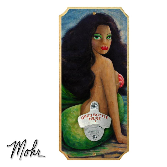 Brunette Mermaid - Wood Plaque Wall Mounted Bottle Opener