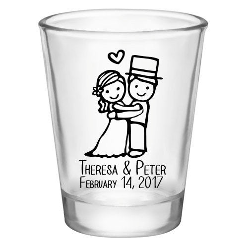  CUSTOMIZABLE - 1.75oz Clear Shot Glass - Cute Bride and Groom