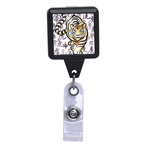 Chinese Tiger Brush Paint Black ID Badge Reel