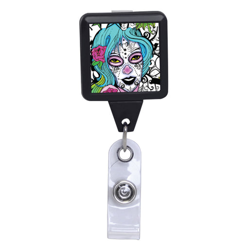 Sugar Skull Girl Black ID Badge Reel