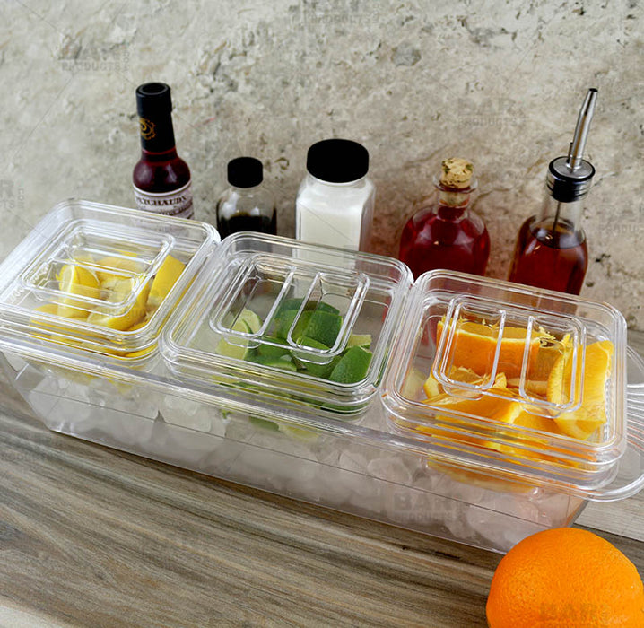 Plastic Condiment and Garnish Caddy - 3 inserts w/ Lids