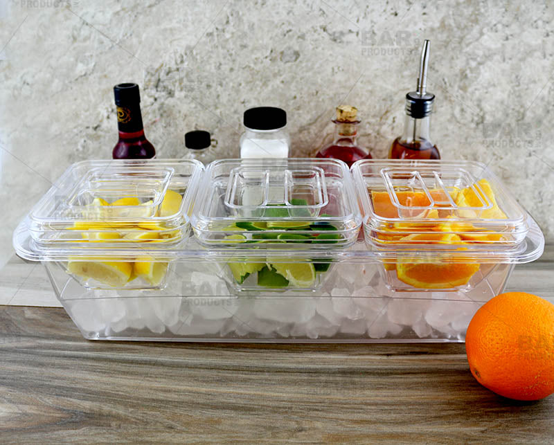 Plastic Condiment and Garnish Caddy - 3 inserts w/ Lids