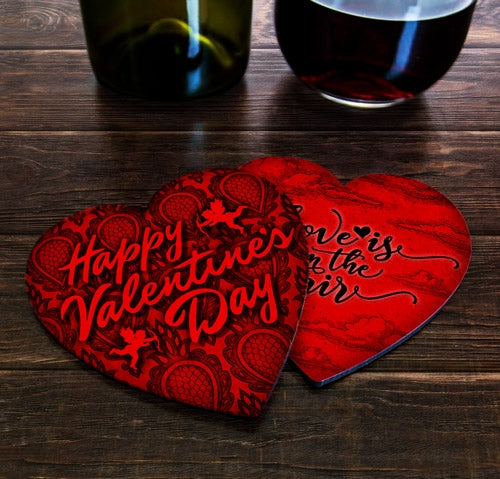 Valentine's Day Theme - Heart Shaped Cork Bottom Coasters