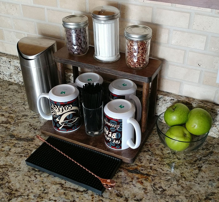 Counter Caddies™ Barista Straight Shelf - Walnut-Stained Finish - Coffee Supplies