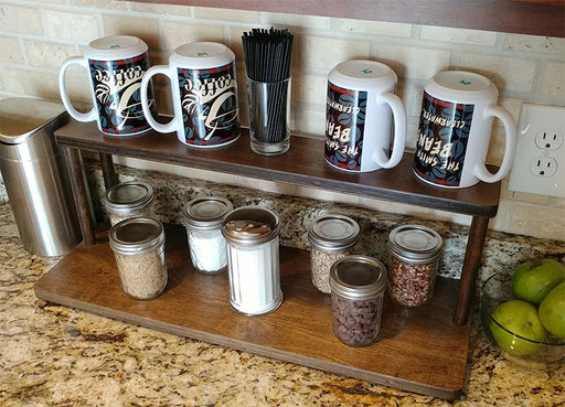 Counter Caddies™ Barista Straight Shelf - Walnut-Stained Finish - Coffee Supplies