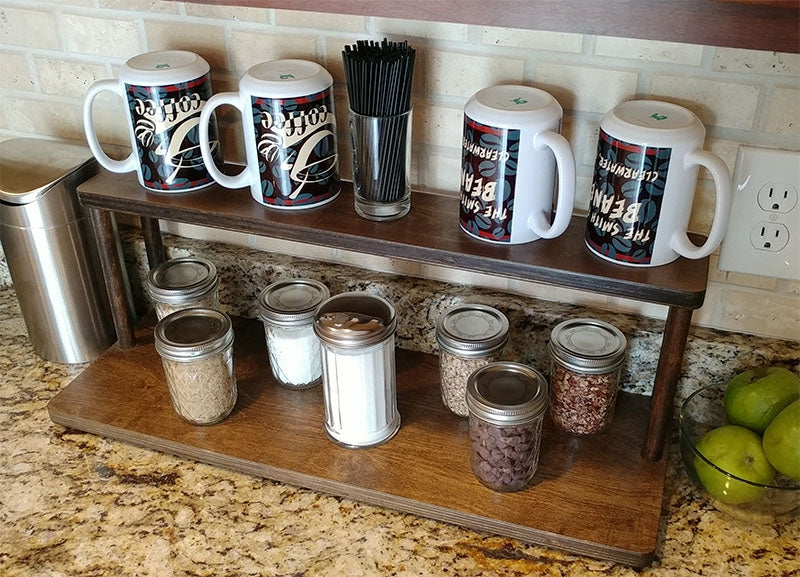 Counter Caddies™ Barista Straight Shelf - Walnut-Stained Finish - Coffee Supplies