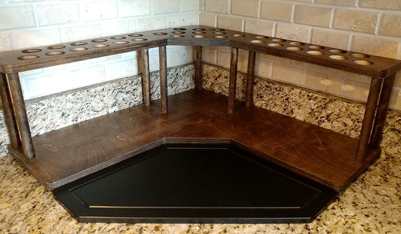 Counter Caddies™ - Walnut-Stained Corner Shelf - Barista Style w/ K-CUP Holes - cutting board