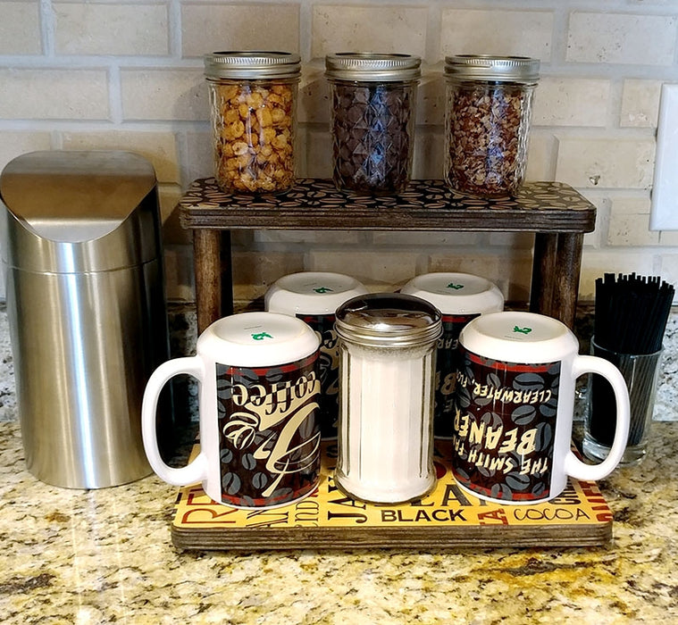 Counter Caddies™ - "BARISTA" Themed Artwork - Straight Shelf - coffee mugs condiments