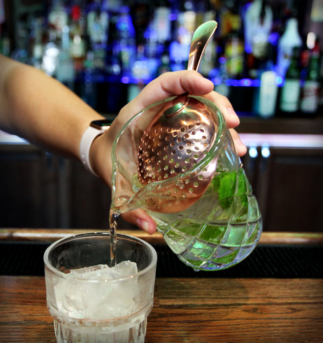 BarConic® Diamond Pattern Mixing Glass with Copper Plated Julep Strainer