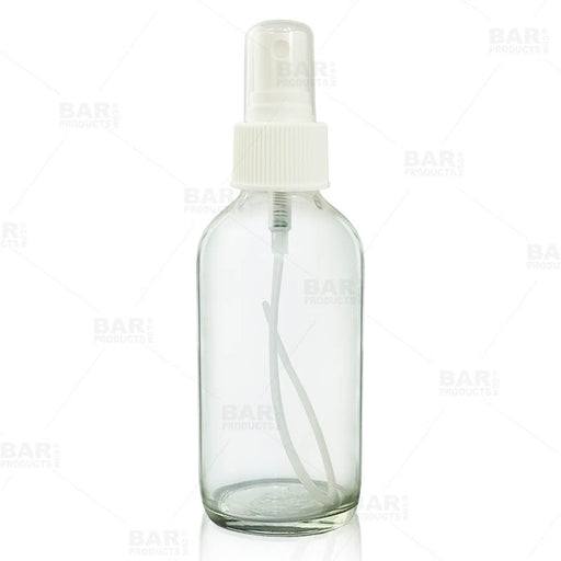 Boston Round Craft Bartending Bottle w/ White Atomizer - Clear 4oz