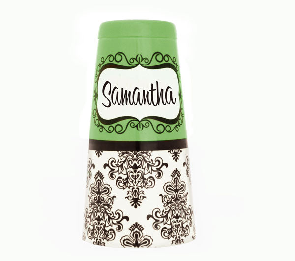 ADD YOUR NAME - Cocktail Shaker Tin - 28 oz weighted - Damask Green  Facing DOWN