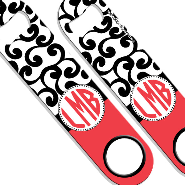 ADD YOUR NAME SPEED Bottle Opener – Monogram Swirls - Coral