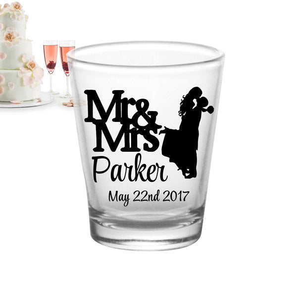 CUSTOMIZABLE - 1.75oz Clear Shot Glass - Mr & Mrs Cute Silhouette