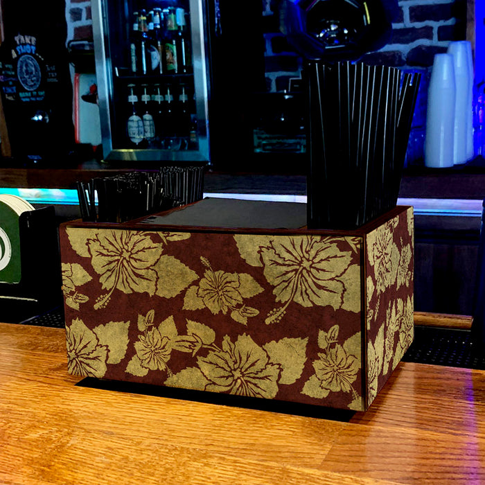 Wooden Bar Caddy - Rustic Hibiscus - Maroon