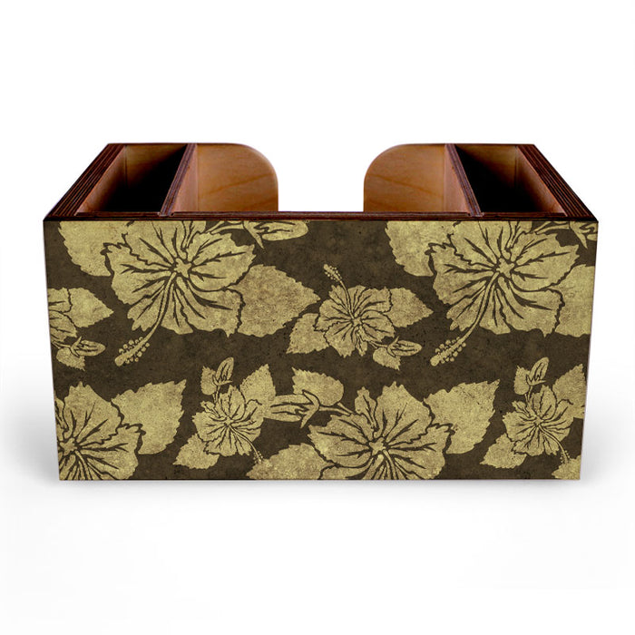 Wooden Bar Caddy - Rustic Hibiscus - Earth Tones