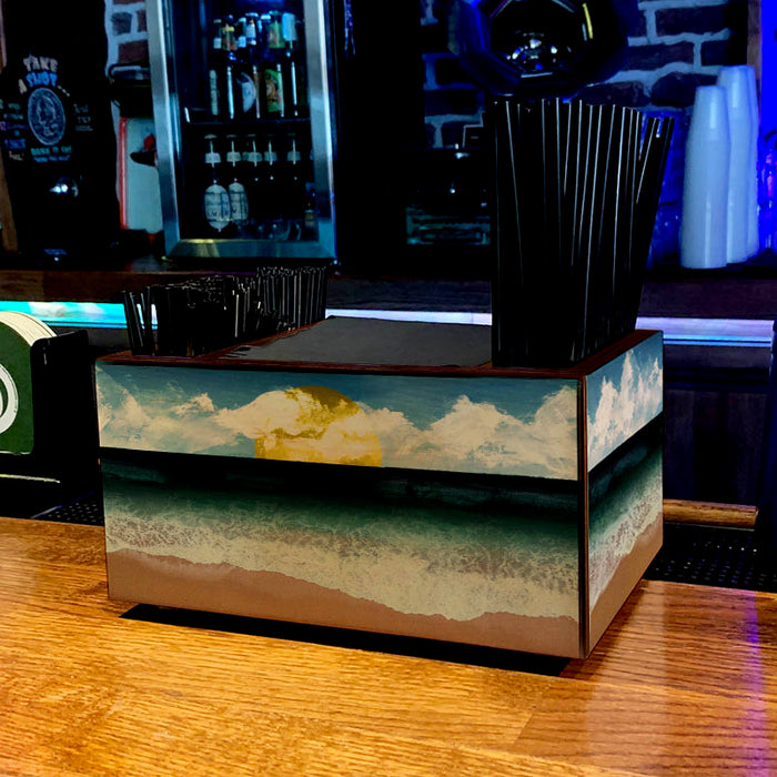 Wooden Bar Caddy - Beach Scene