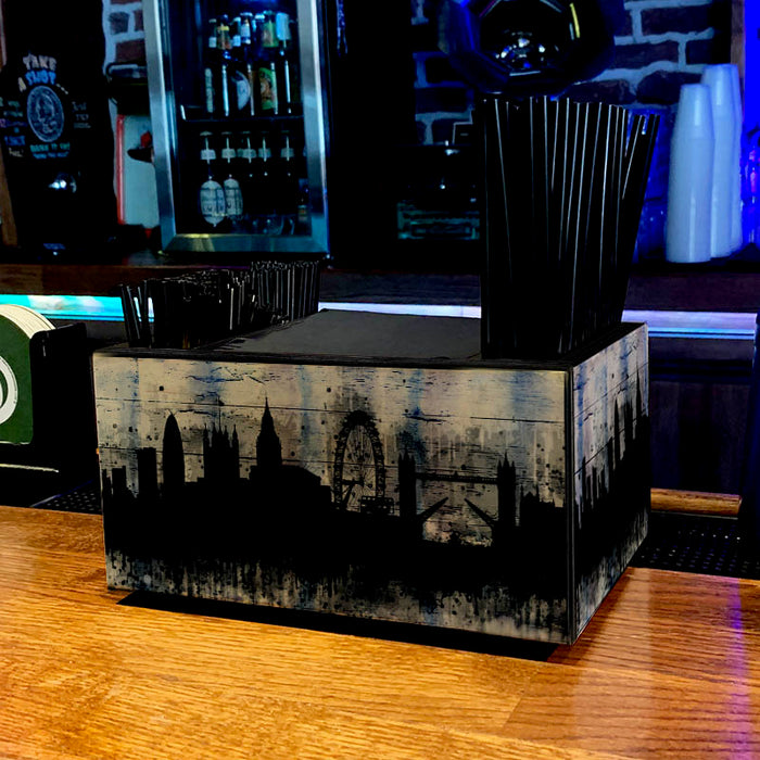 Wooden Bar Caddy - City Scene