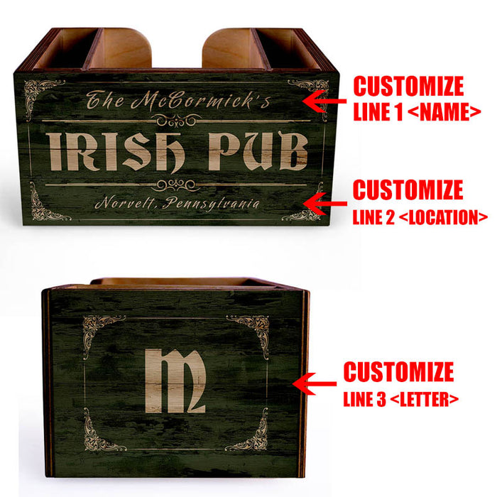 Customizable Wooden Bar Caddy - Irish Pub