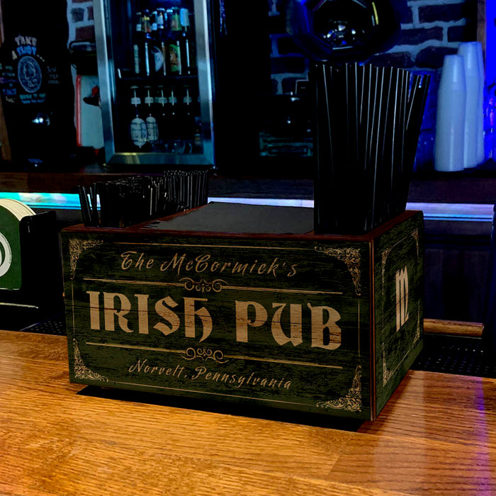 Customizable Wooden Bar Caddy - Irish Pub