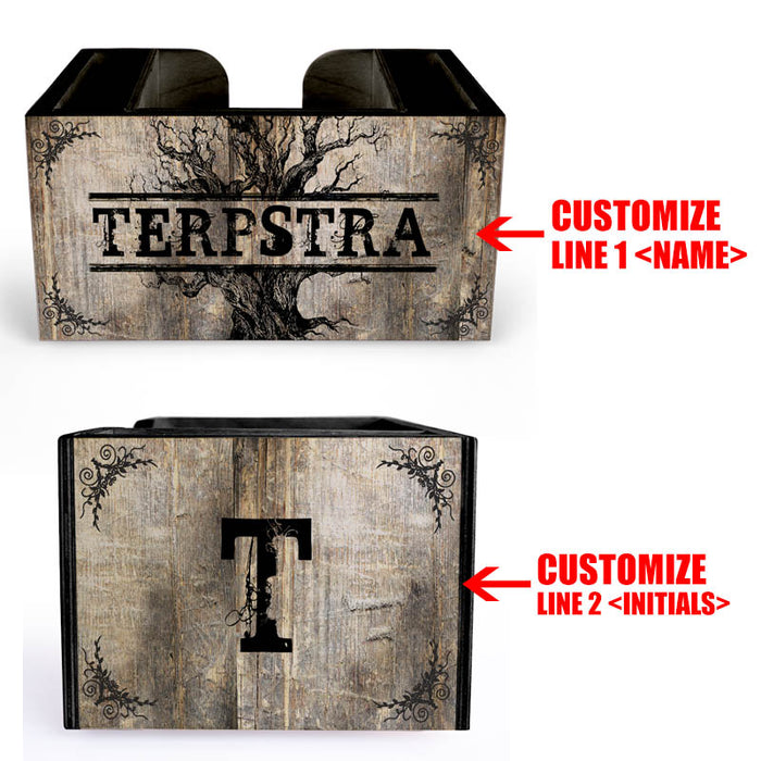 Customizable Wooden Bar Caddy - Rustic Tree