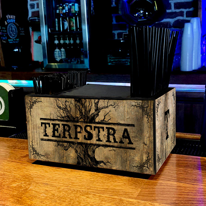 Customizable Wooden Bar Caddy - Rustic Tree