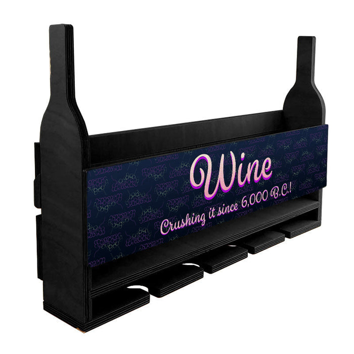 Wall Mounted Wine Bottle & Glass Hanging Shelf w/ Grapes Empty Side