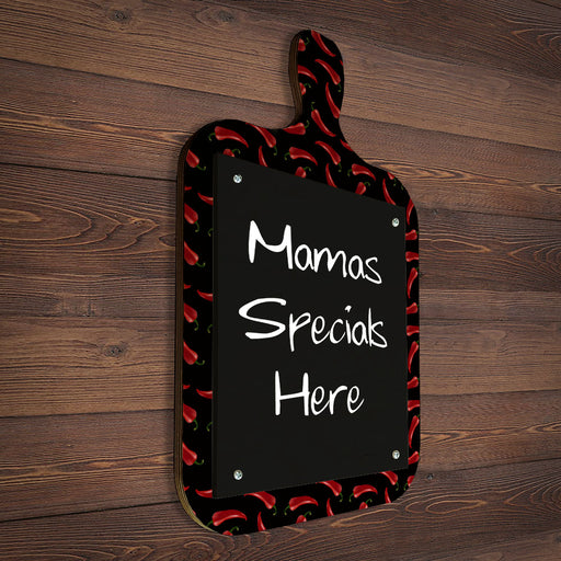 Wood Plaque Menu - Cutting Board Shaped Chalkboard - Pepper Design