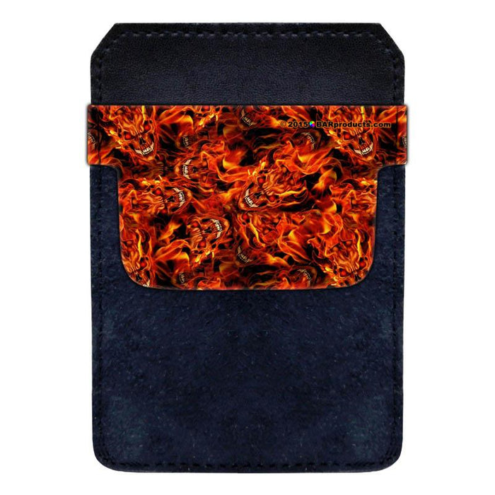 DekoPokit™ Leather Bottle Opener Pocket Protector w/ Designer Flap - Flaming Demons - SMALL