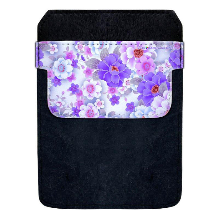 Leather Bottle Opener Pocket Protector with Designer Flap - Purple and Pink Floral - LARGE