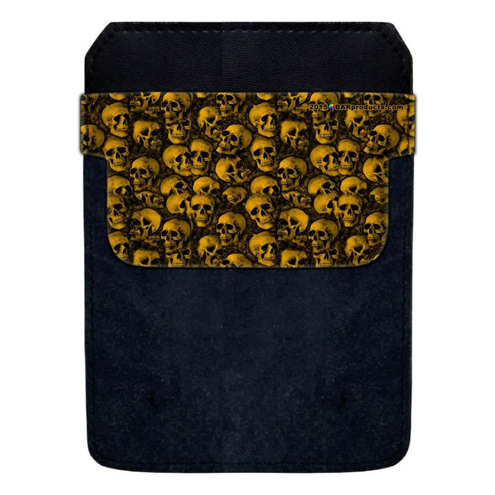 DekoPokit™ Leather Bottle Opener Pocket Protector w/ Designer Flap - Gold Skulls - LARGE