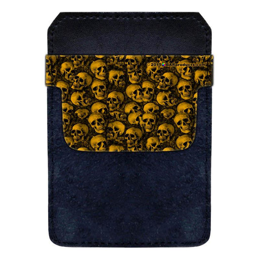 DekoPokit™ Leather Bottle Opener Pocket Protector w/ Designer Flap - Gold Skulls - SMALL