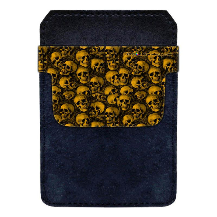 DekoPokit™ Leather Bottle Opener Pocket Protector w/ Designer Flap - Gold Skulls - SMALL