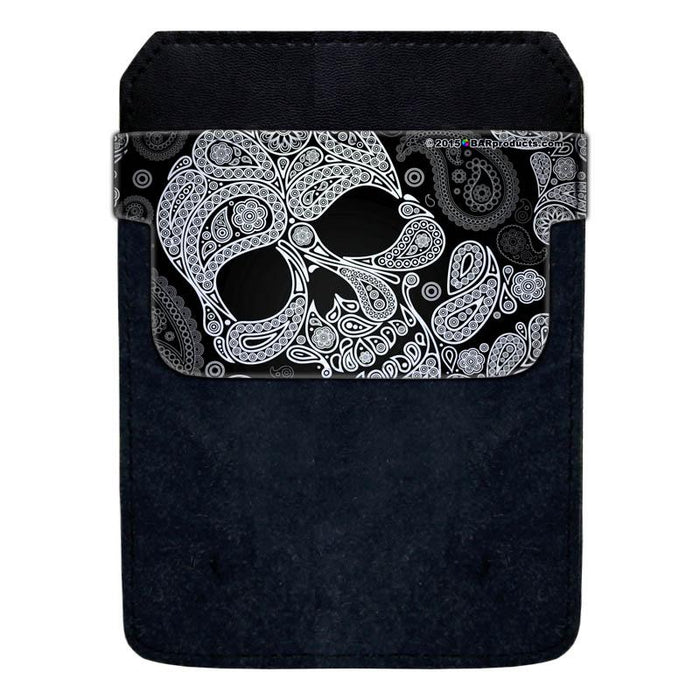 DekoPokit™ Leather Bottle Opener Pocket Protector w/ Designer Flap - Paisley Skull - LARGE