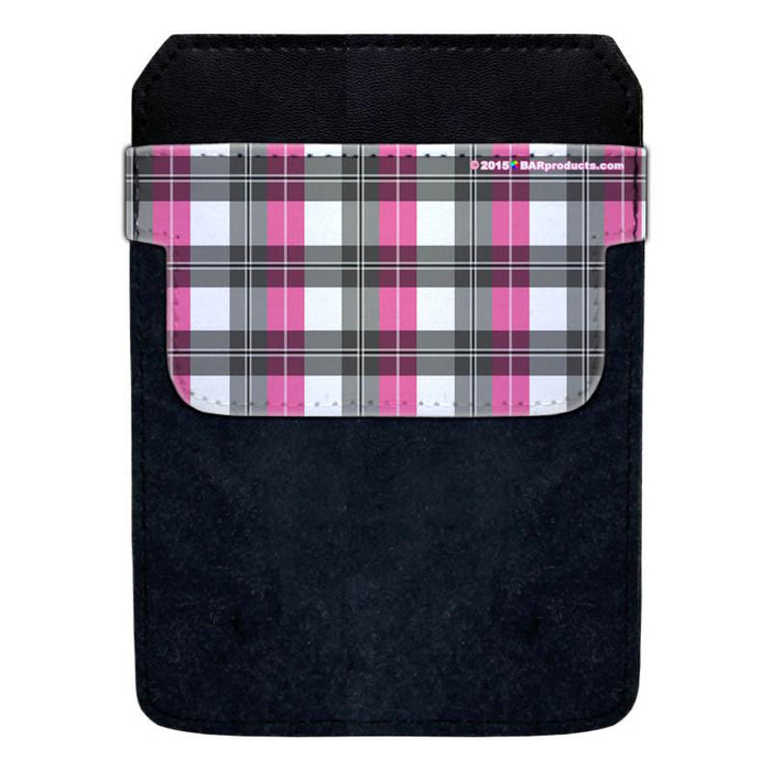 DekoPokit™ Leather Bottle Opener Pocket Protector w/ Designer Flap - Pink and Grey Plaid - LARGE