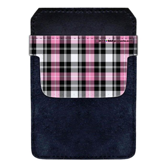 DekoPokit™ Leather Bottle Opener Pocket Protector w/ Designer Flap - Pink and Black Plaid - SMALL