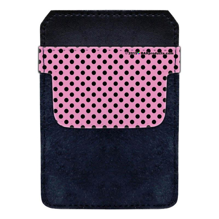 DekoPokit™ Leather Bottle Opener Pocket Protector w/ Designer Flap - Pink and Black Polka Dots - SMALL