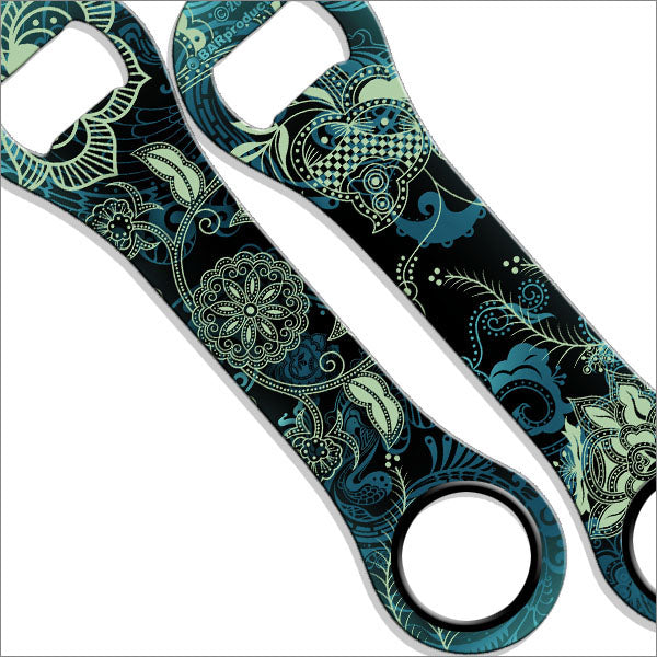 Dog Bone Bottle Opener / Bar Key - Blue Henna