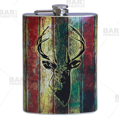 Stainless Steel Hip Flask - Buck Design - 12 ounce