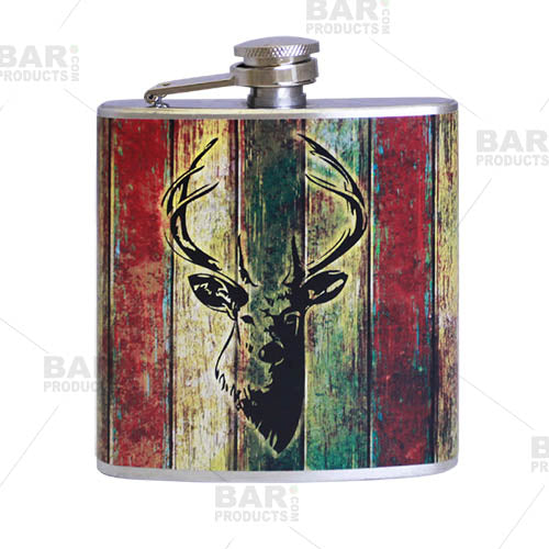 Stainless Steel Hip Flask - Buck Design - 6 ounce