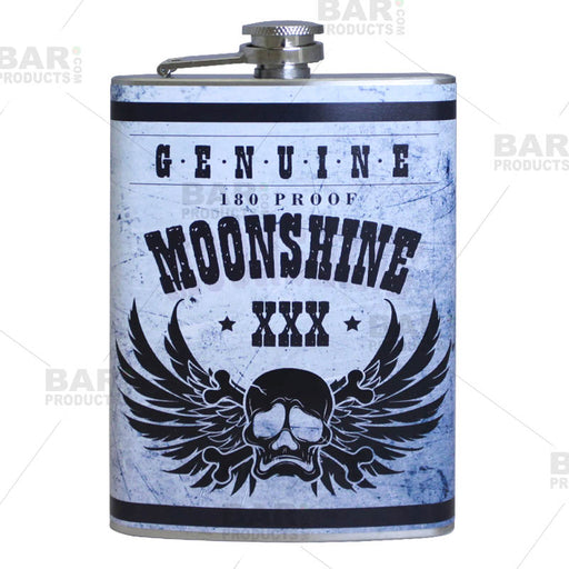 Stainless Steel Hip Flask - Moonshine Design - 8 ounce