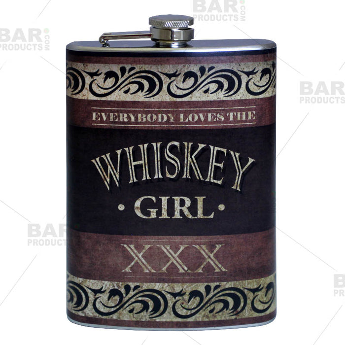 Stainless Steel Hip Flask -Whiskey Girl Design - 12 Ounce