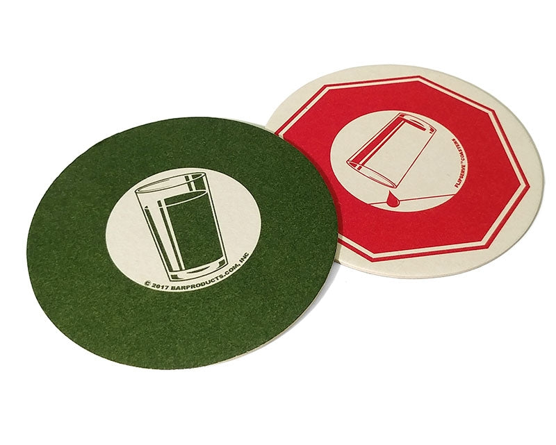 Flipserve™ Drink Coasters - "Cocktails" Red Stop and Green Go - 4" Round - Pack of 100  