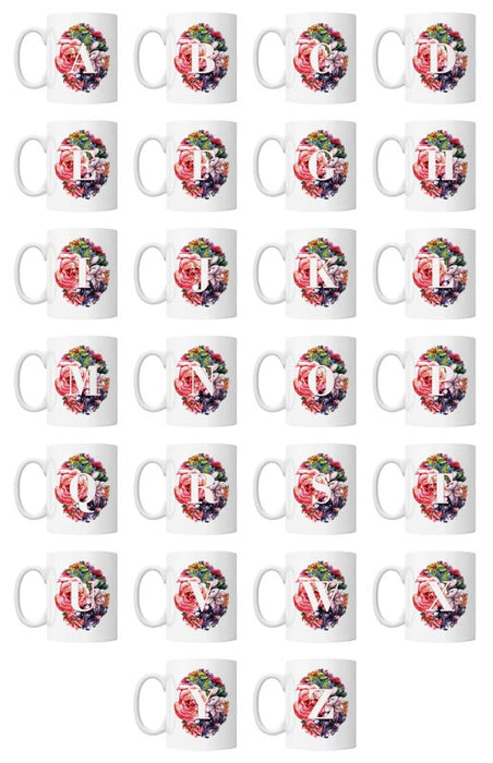 CUSTOMIZABLE 15 ounce Coffee Mug - MONOGRAM - Waterpaint Flowers