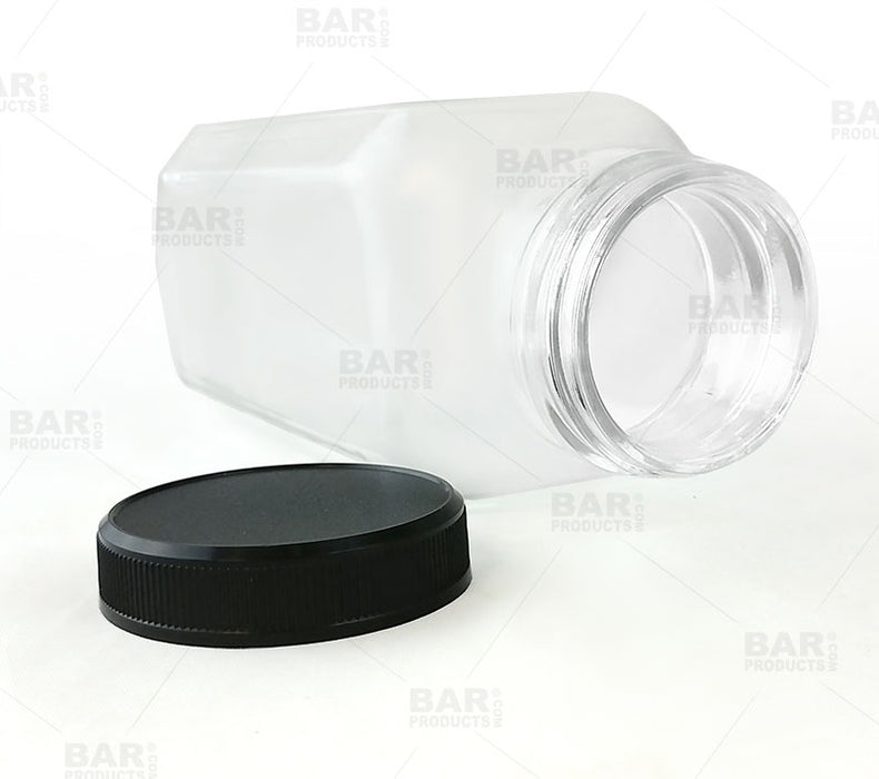 French Square Craft Bartending Jar w/ Black Lid - Clear 16 oz