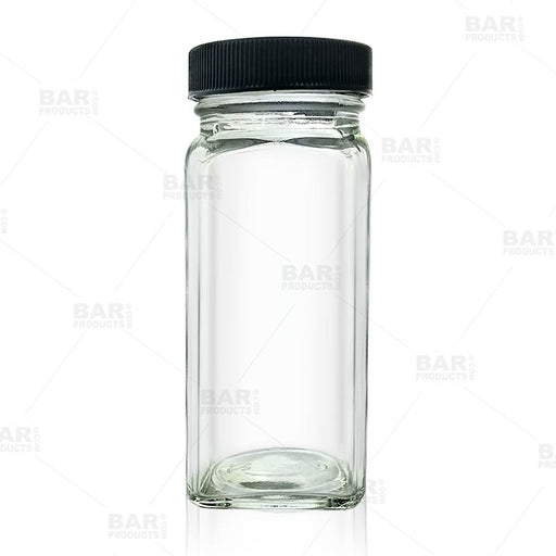 French Square Craft Bartending Jar w/ Black Lid - Clear 4oz