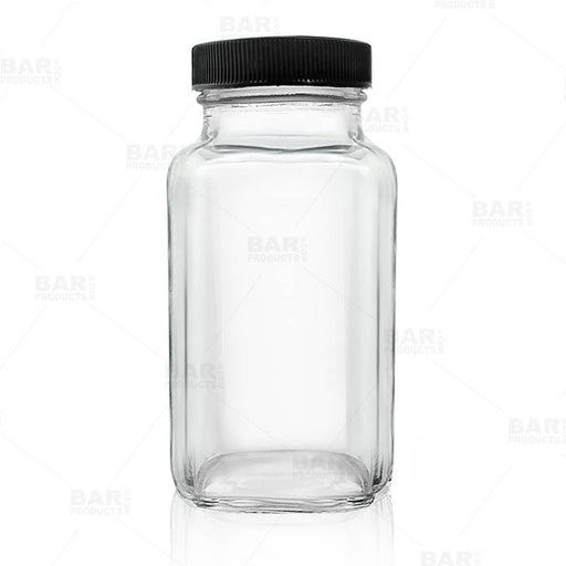 French Square Craft Bartending Jar w/ Black Lid - Clear 6oz